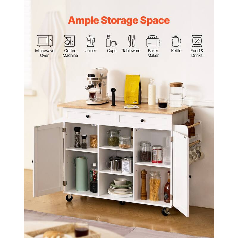 52" Kitchen Island Cart Rolling Storage Cabinet Table with Drawer & Drop Leaf