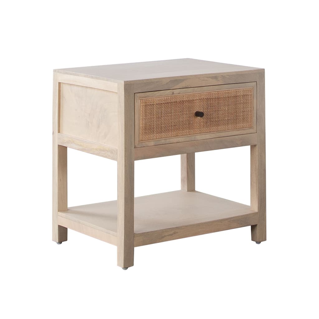 Sley Side End Table, Rattan Woven, Natural Brown Mango Wood 24 Inch