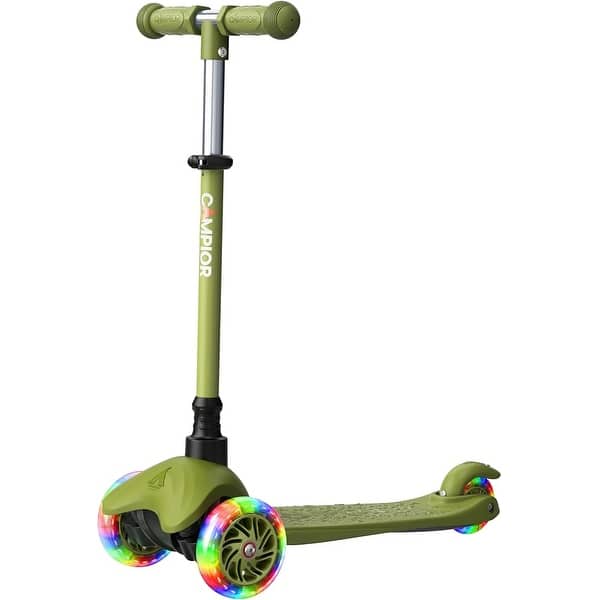 slide 1 of 1, Neon Green Mini 3 Wheel Scooter for Kids – Lean-to-Steer Kick Scooter with LED Light-Up Wheels, Adjustable Handlebar, Wide Anti Neon Green - Neon Green
