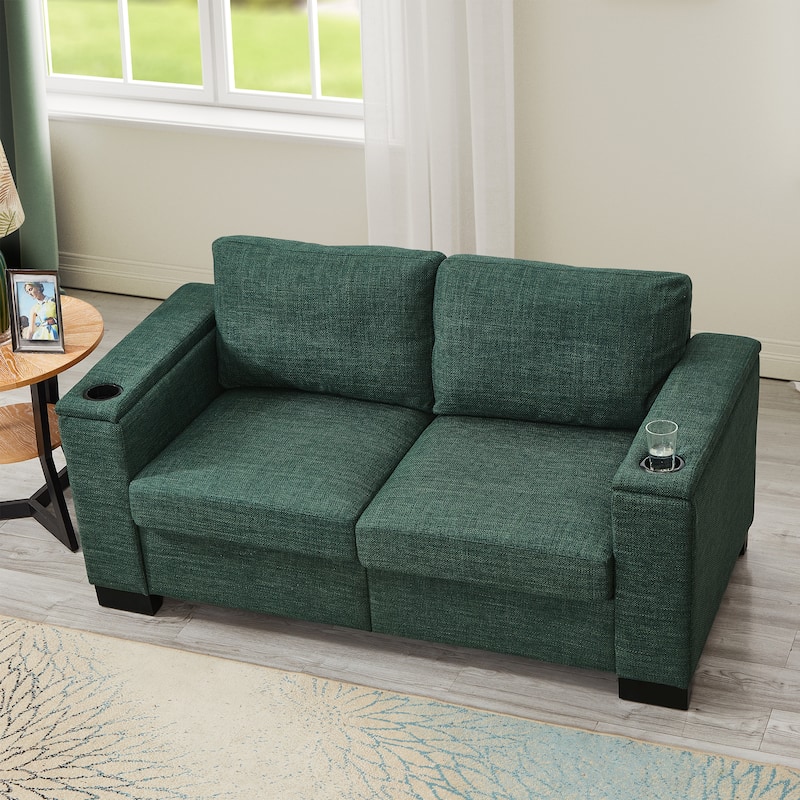 Roomfitters 2-Piece 2+3 Seater Sofa Set with Square Armrests, Upholstered Fabric Couches with Cup Holder and Storage