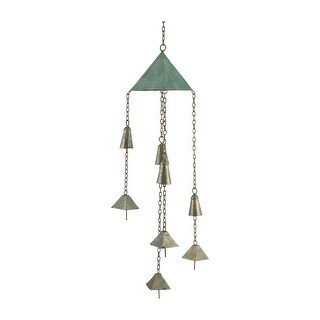 Sagebrook Home 27" Metal Wind Chimes Contemporary Rustic Green Outdoor Wind Chime Bells Peaceful Home or Deck Decor Beau