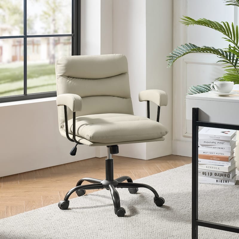 Auberon Modern Faux Leather Swivel Office Chair with Ergonomic Design and Metal Legs by HULALA HOME
