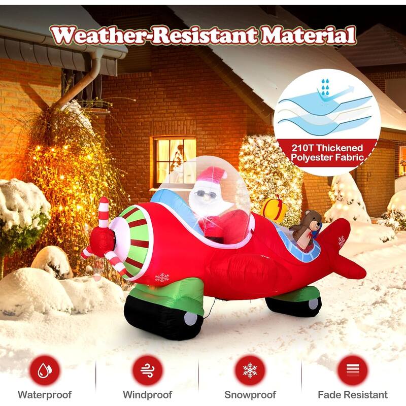 7.2 Ft Animated Inflatable Santa on Plane Lighted w/Spinning Propeller - Multi-Color