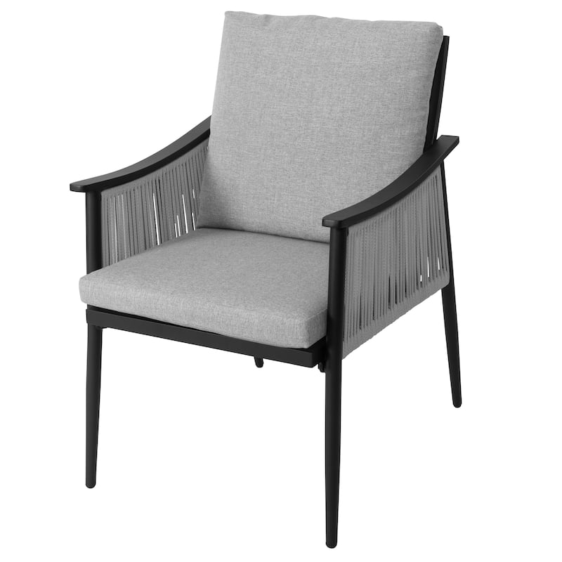 7-Piece Aluminum and Textilene Rope Dining Set with Tempered Glass Tabletop