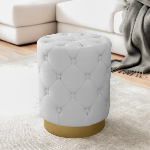 Beverly Modern Contemporary Round Tufted Upholstered Velvet Ottoman with Metal Base