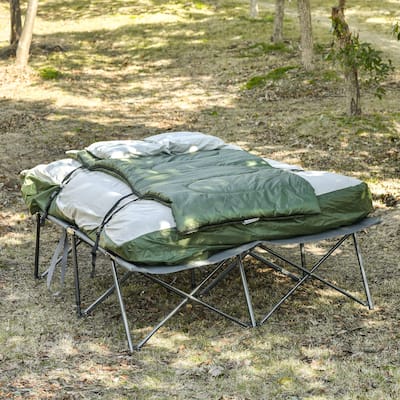 Outsunny 2-Person Collapsible Portable Camping Cot Bed Set with Sleeping Bag, Inflatable Air Mattress, & Comfort Pillows