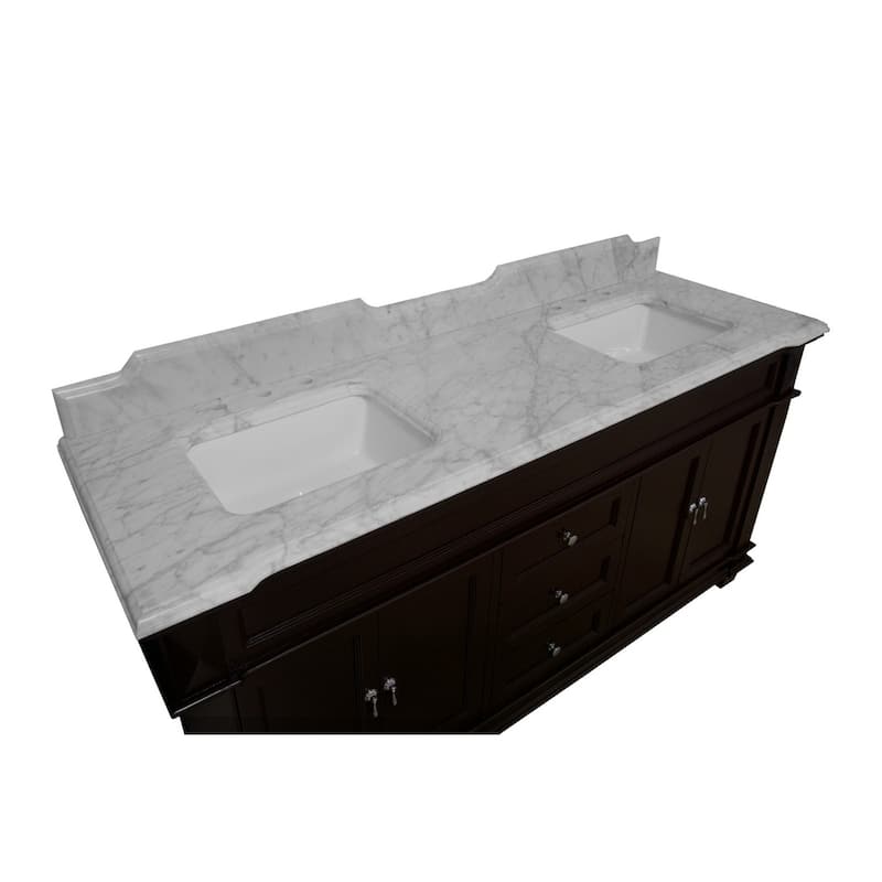 KitchenBathCollection Elizabeth 72" Double Bathroom Vanity with Carrara Marble Top