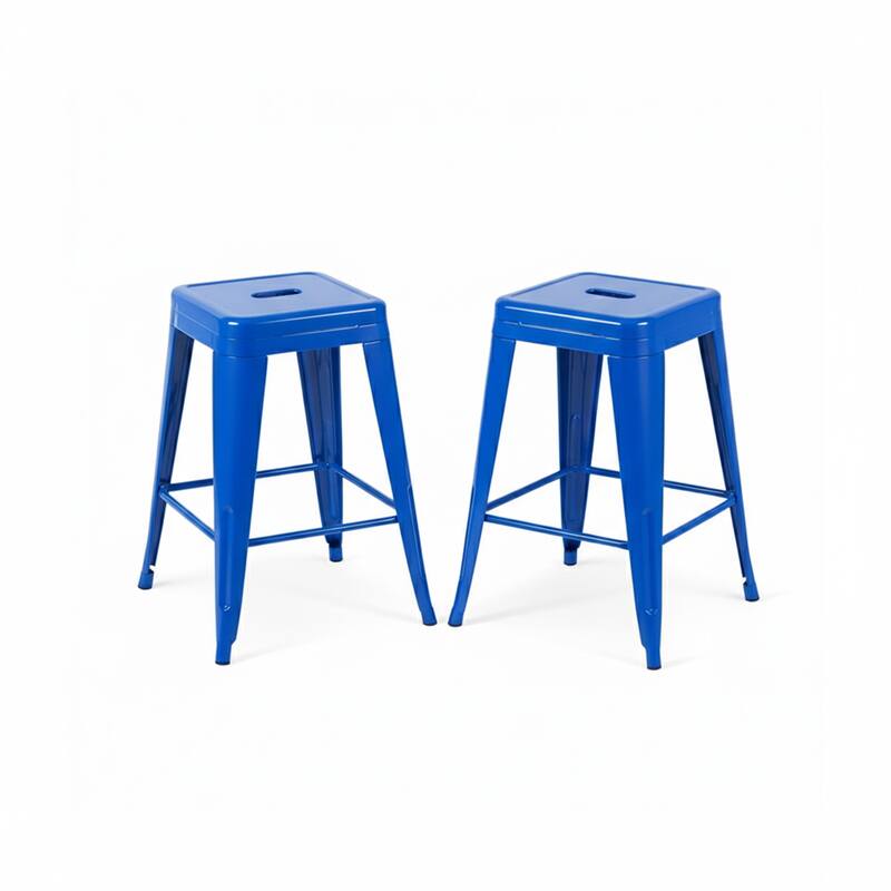 AC Pacific 24 Inch Industrial Stackable Metal Counter Stools Set of 2 - Blue