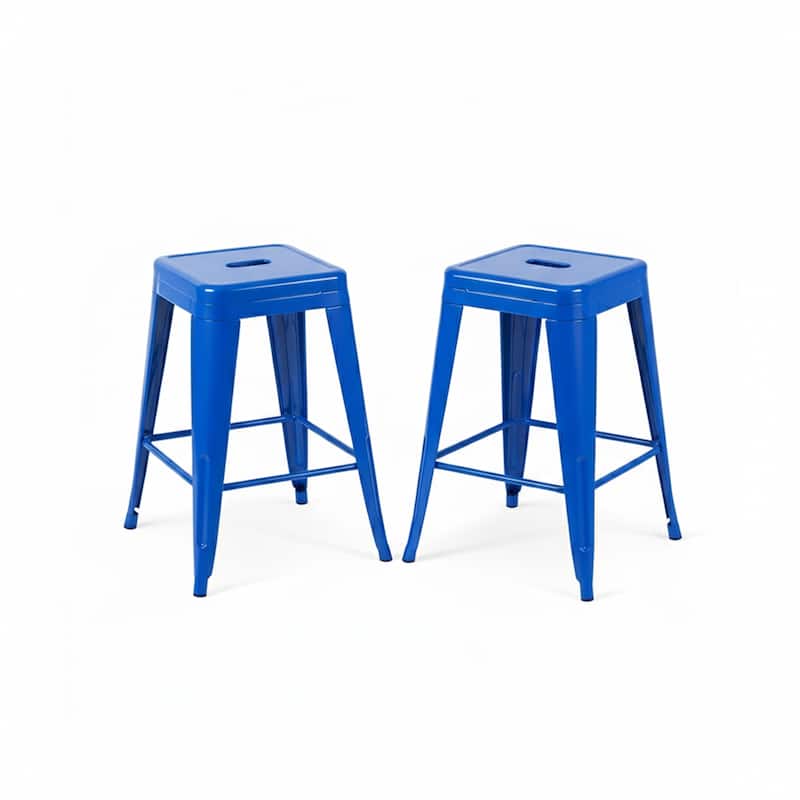 AC Pacific 24 Inch Industrial Stackable Metal Counter Stools Set of 4 - Blue
