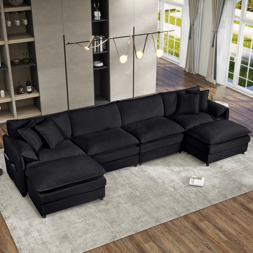 GDFStudio - 6-Piece Modular U-Shaped 143.31" Sectional Sofa with 2 Movable Ottomans