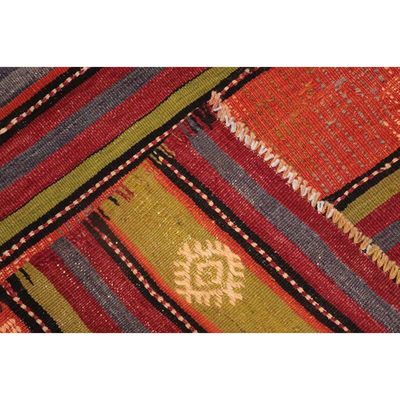 Hand Woven Oriental 100% Wool Carpet Southwestern Tribal Multi-Colored Kilim Area Rug - 10' 2'' X 5' 6''