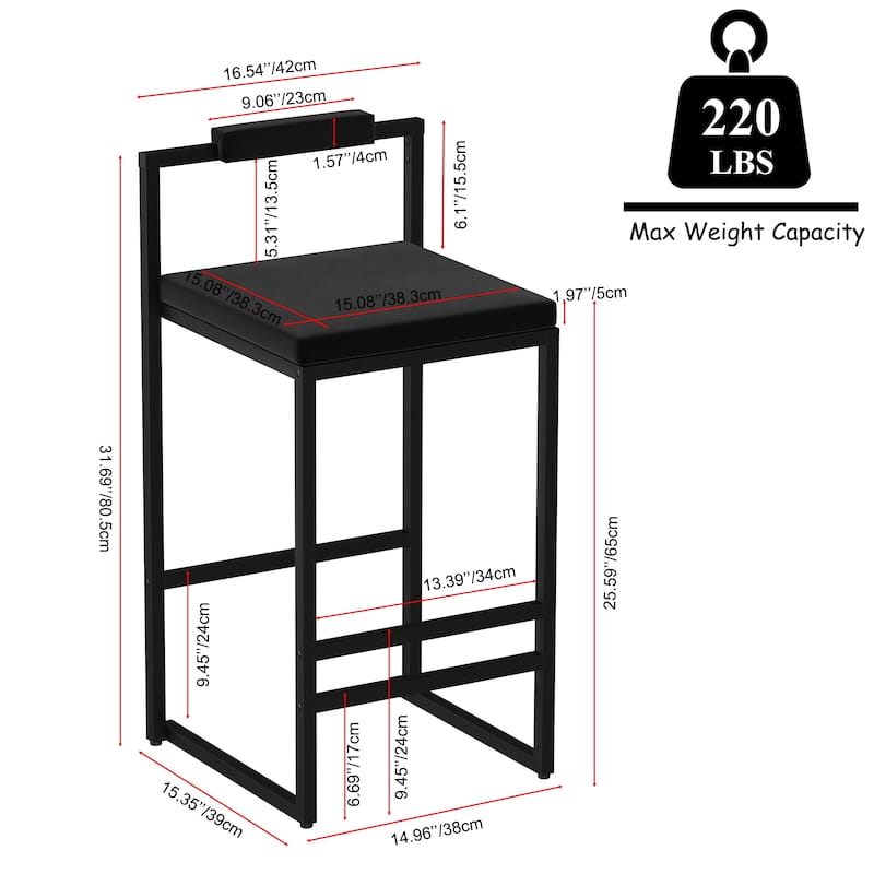 Modern Velvet Upholstered Bar Stools with Black Frame Set of 2