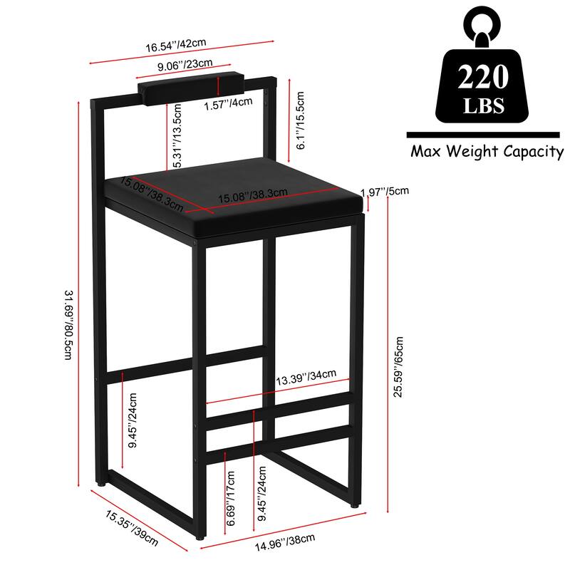 Set of 2 Modern Velvet Bar Stools with Back Support & Footrest, Counter Height Dining Chairs for Kitchen