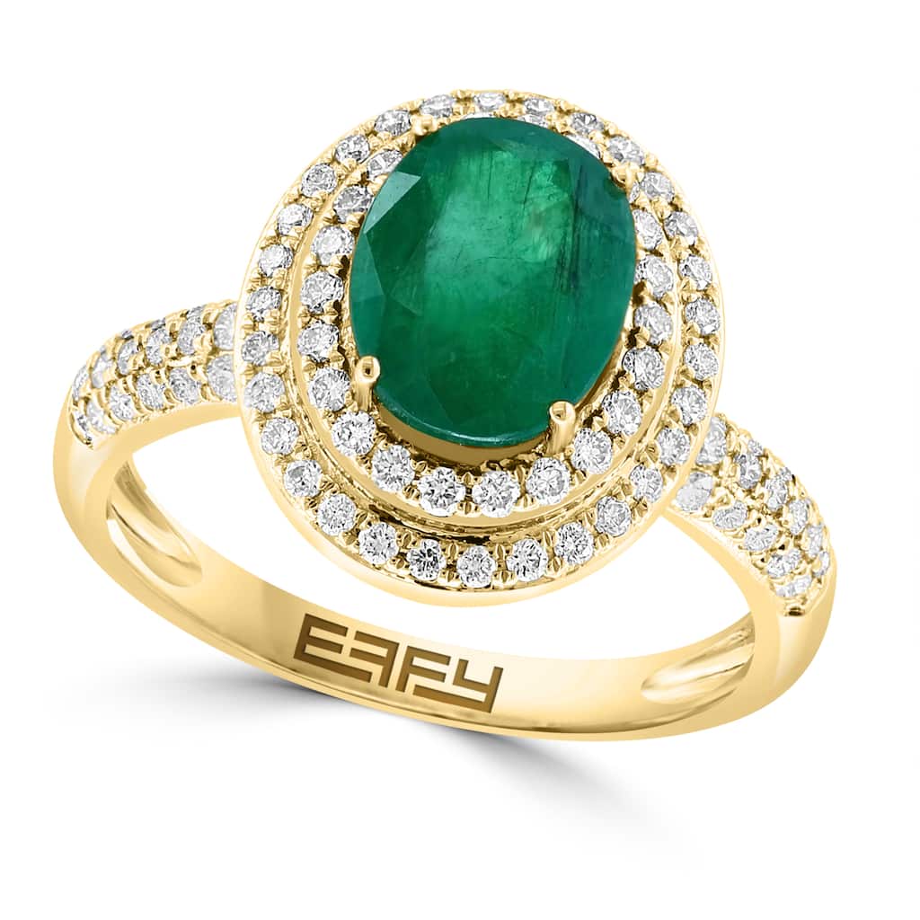 EFFY 14K Gold Diamond Natural Emerald Ring