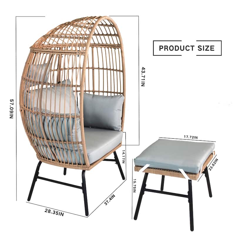Outdoor Garden Wicker Egg Chair Patio Chaise with Footstool