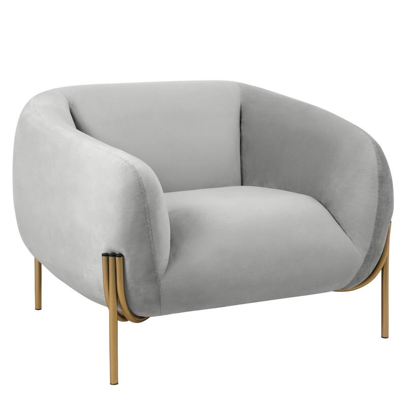 Zuno Mid Century Modern Upholstered Accent Armchair with Gold Metal Base, Plush Foam Cushioning, and Easy Assembly Design - Light Grey