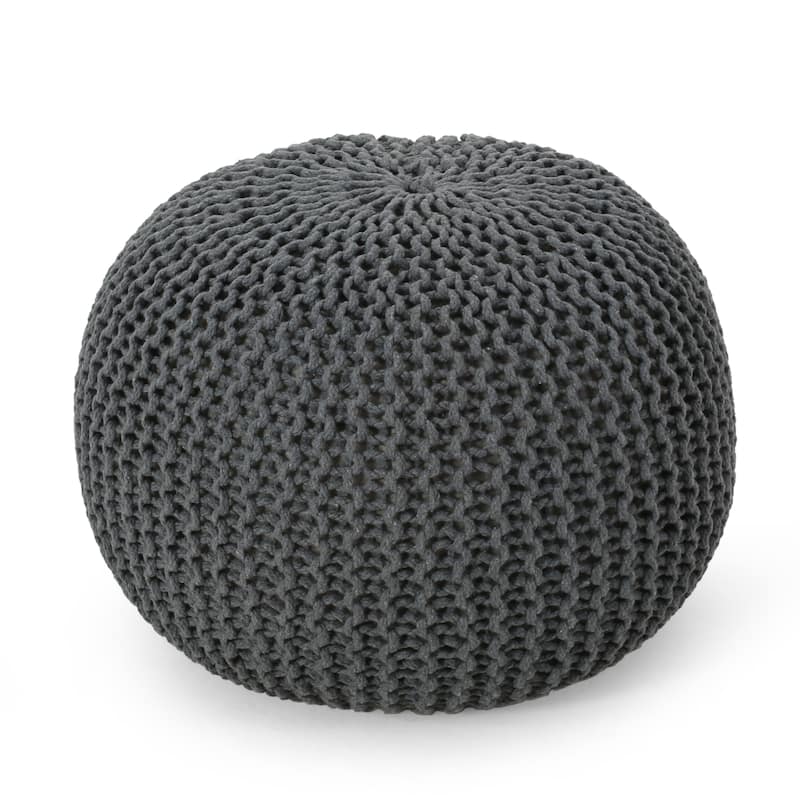 Nahunta Modern Knitted Cotton Round Pouf by Christopher Knight Home
