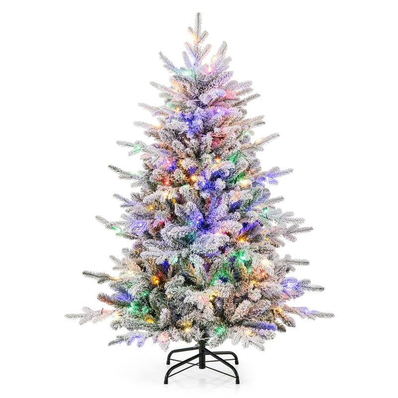 Gymax 4.5/6/7 FT Pre-Lit Artificial Christmas Tree Snow Flocked Full