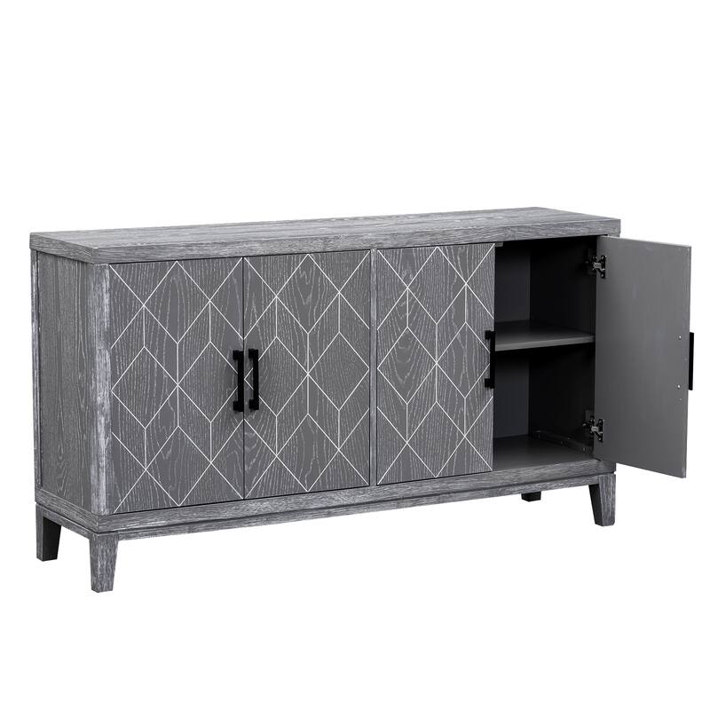 4-door Retro Sideboard with Adjustable Shelves
