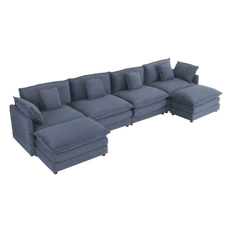 149.6" Corduroy U-Shaped Sectional Sofa with Ottomans