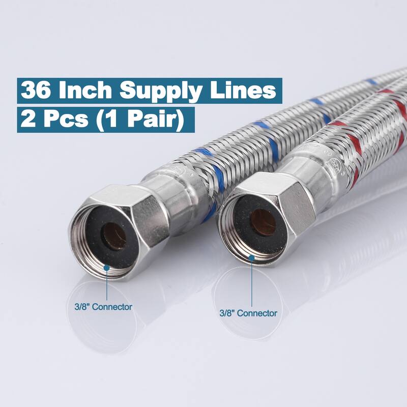 WOWOW 3/8 in. COMP x 3/8 in. COMP Stainless Steel Faucet Supply Lines - Stainless Steel - 12-inch