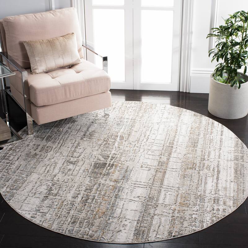 SAFAVIEH Princeton Flavia Modern Abstract Viscose Rug - 6'7" Round - Ivory/Grey