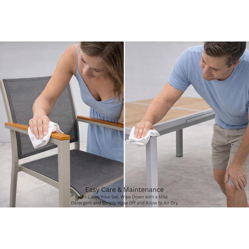 Madeira Grey Seagull 7-Piece Aluminum Rectangular Outdoor Dining Set with Sling Set in Pewter - N/A