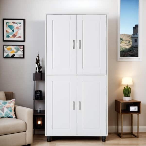 Tall Narrow Bathroom Storage Cabinet With Barn Doors & Drawer – Adjustable Shelves, White, Anti-Tip