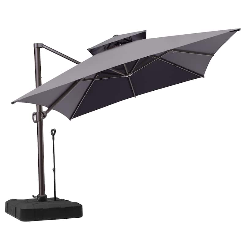 10 x 13 ft Outdoor Aluminum Double Top Patio Offset Cantilever Umbrella with Base