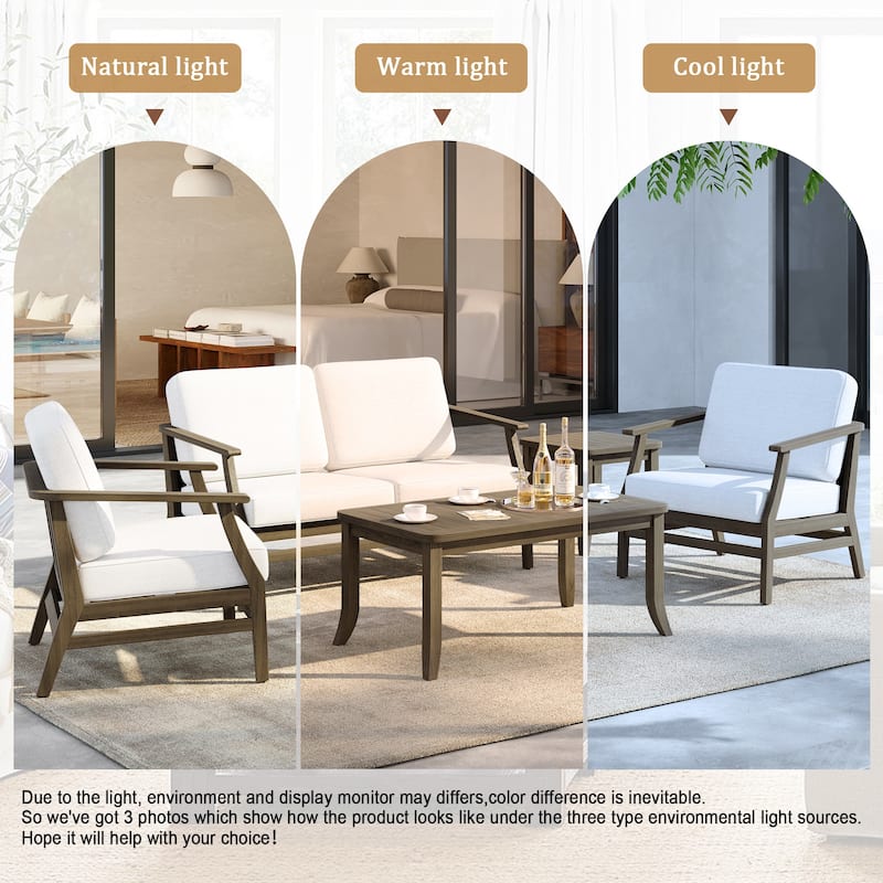 5-Piece Outdoor Teak Wood Patio Conversation Set with Cushions