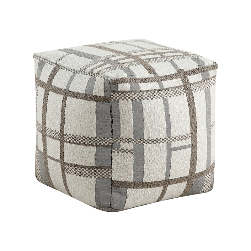 Ossela Fabric Square Pouf - Square (Jacquard) - Gray, Brown and White
