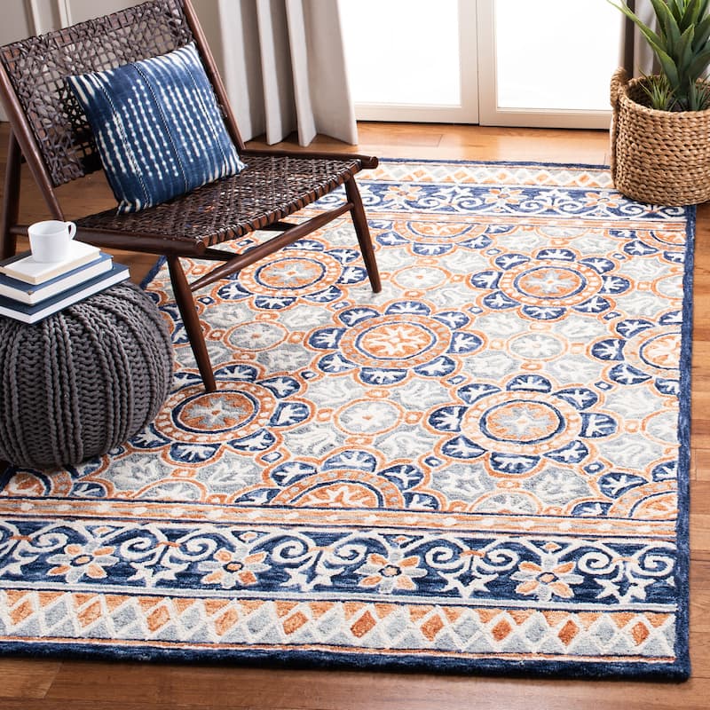 SAFAVIEH Handmade Micro-Loop Hafsah Modern Wool Rug - 4' x 6' - Brown/Blue