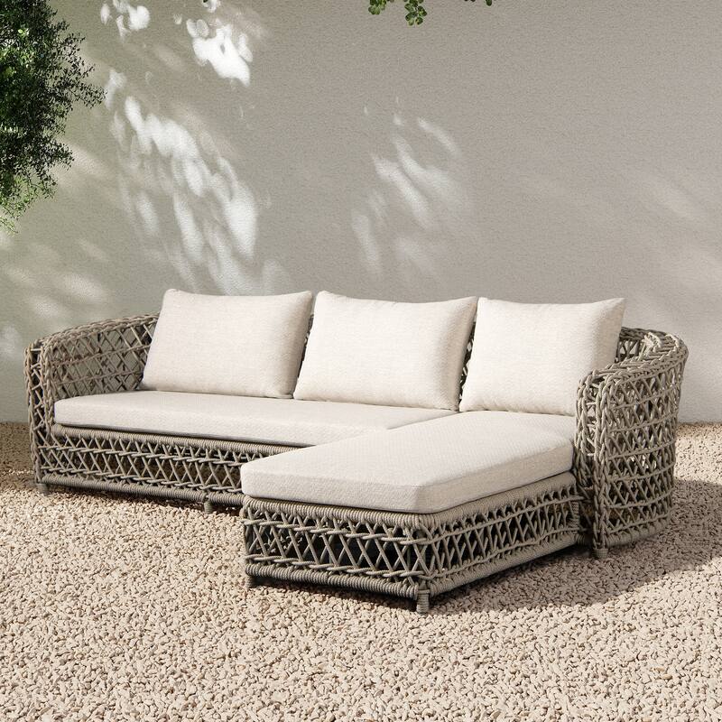 Everly 108" Woven Barrel Outdoor Patio Sectional Sofa - Oat Beige Axroma Olefin