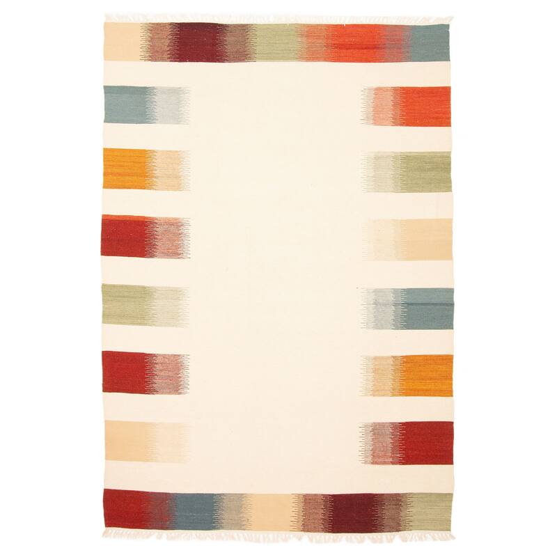 ECARPETGALLERY Flat-Weave Ankara FW Cream Wool Kilim - 5'3 x 7'6 - Cream - 5'3 x 7'6
