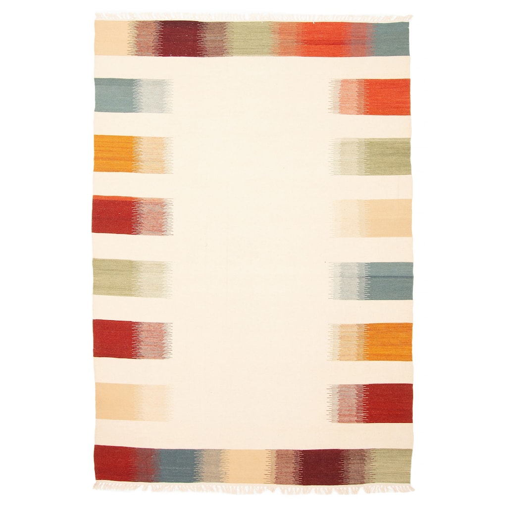 ECARPETGALLERY Flat-Weave Ankara FW Cream Wool Kilim - 5'3 x 7'6