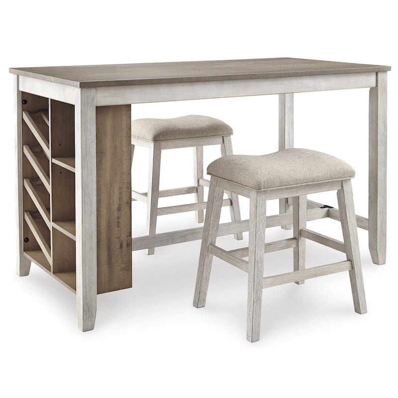 Signature Design by Ashley Skempton White / Light Brown 3-Piece Counter Height Dining Package