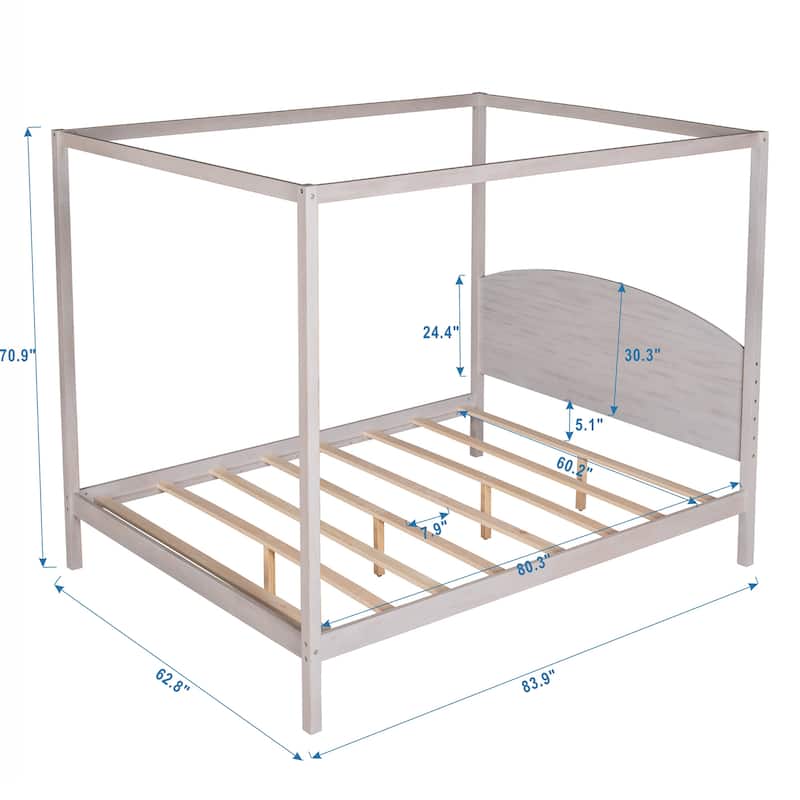 King /Queen Size Canopy Platform Bed with Headboard and Support Legs, Grey/Brown
