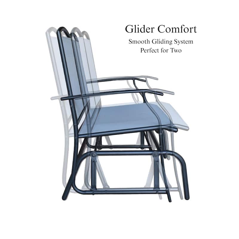 Kaycey 2-Person Black Metal Outdoor Loveseat Glider with Mix Grey Sling - N/A