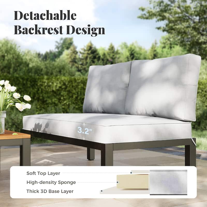 10-Seat Patio Sectional sofa set, E-coating Steel frame Conversation Sets with Built-in Side Table , Grey Cushion