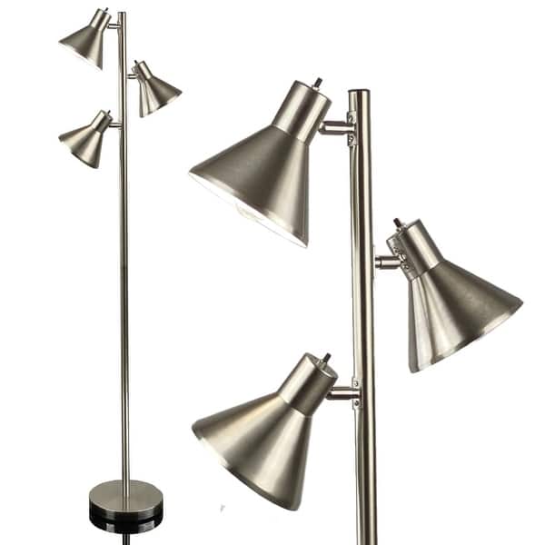 slide 2 of 4, Dorm 3 Light Floor Lamp with 3 Adjustable Lights (BRUSHED NICKEL) - Measures: L:14.90 in. x W:14.90 in. x H:63.70 in.