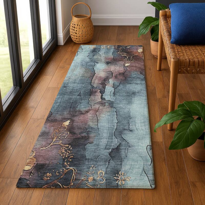 Premium Washable Super Soft Abstract Chic Mayfield Rug - Blue - 2'3" x 7'6"