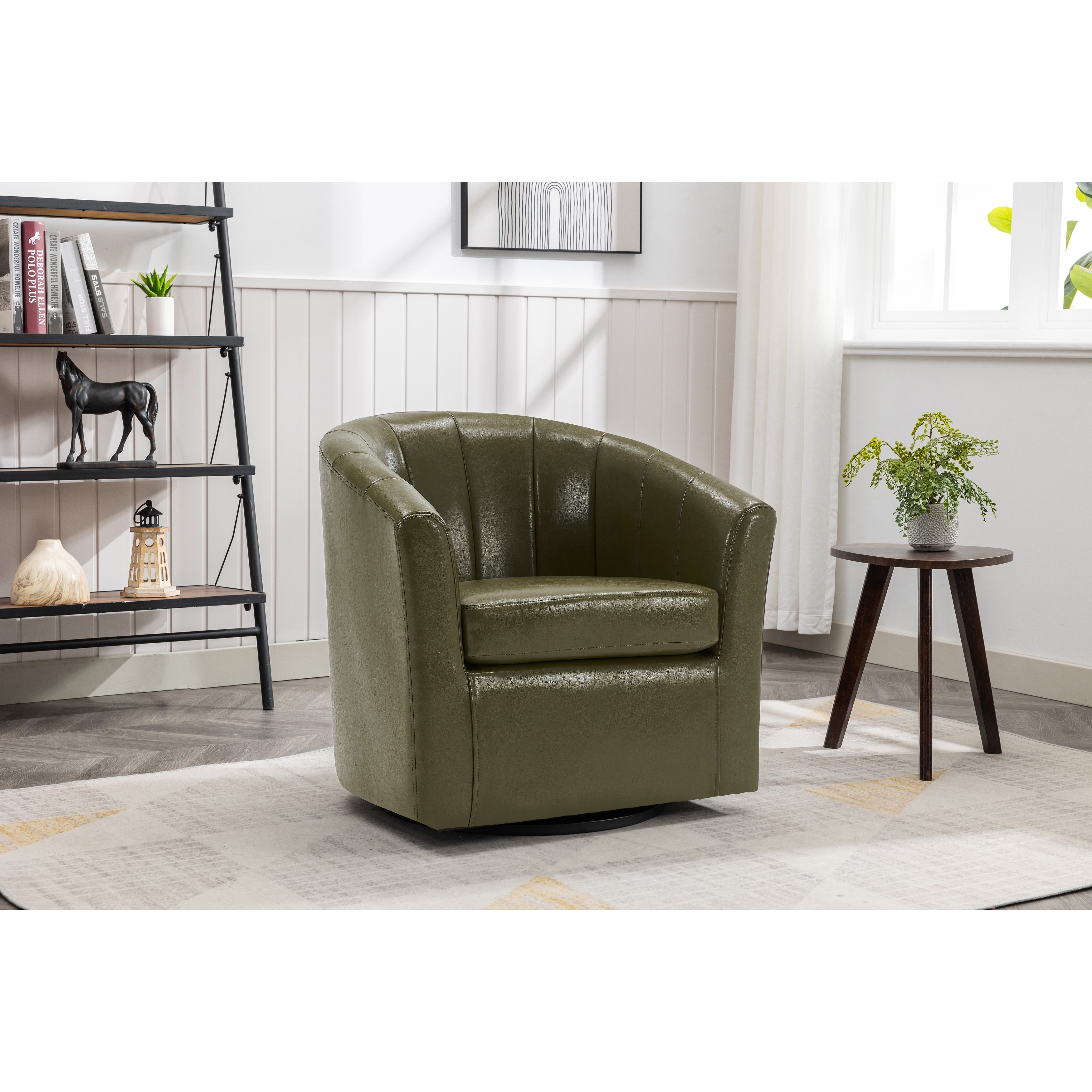 Porthos Home Manon Swivel Faux Leather Barrel Accent Chair with Removable Seat Cushion Brown