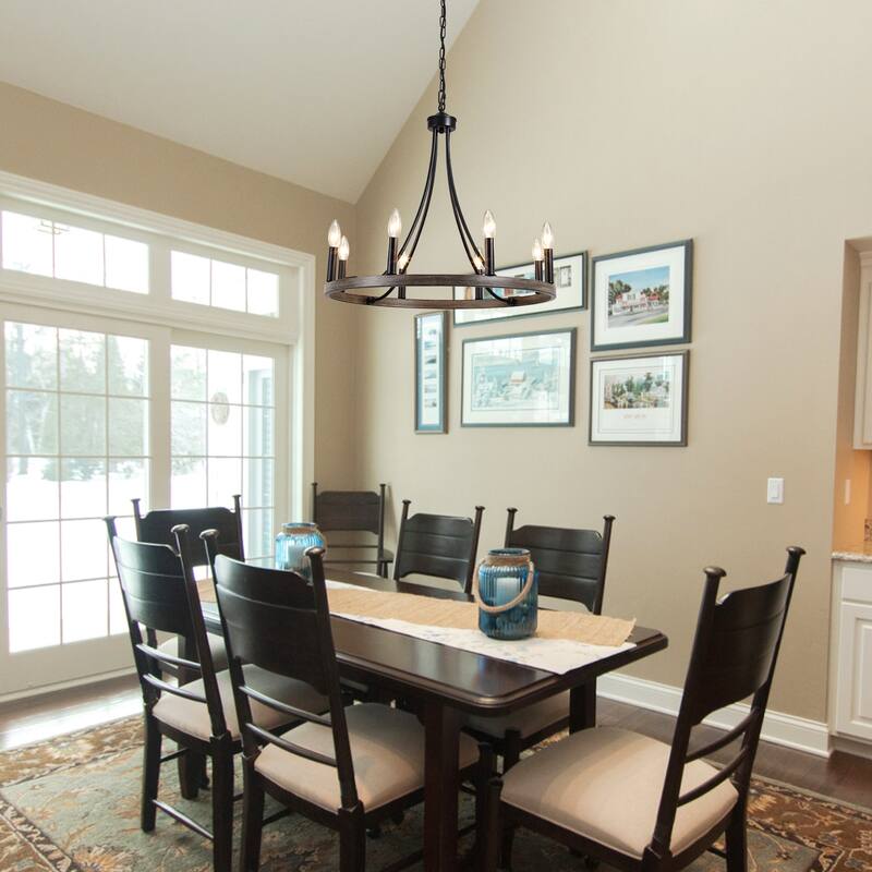 8-Light W23.6" x H82.67" Vintage Rustic Wagon Wheel Chandelier for Living Room