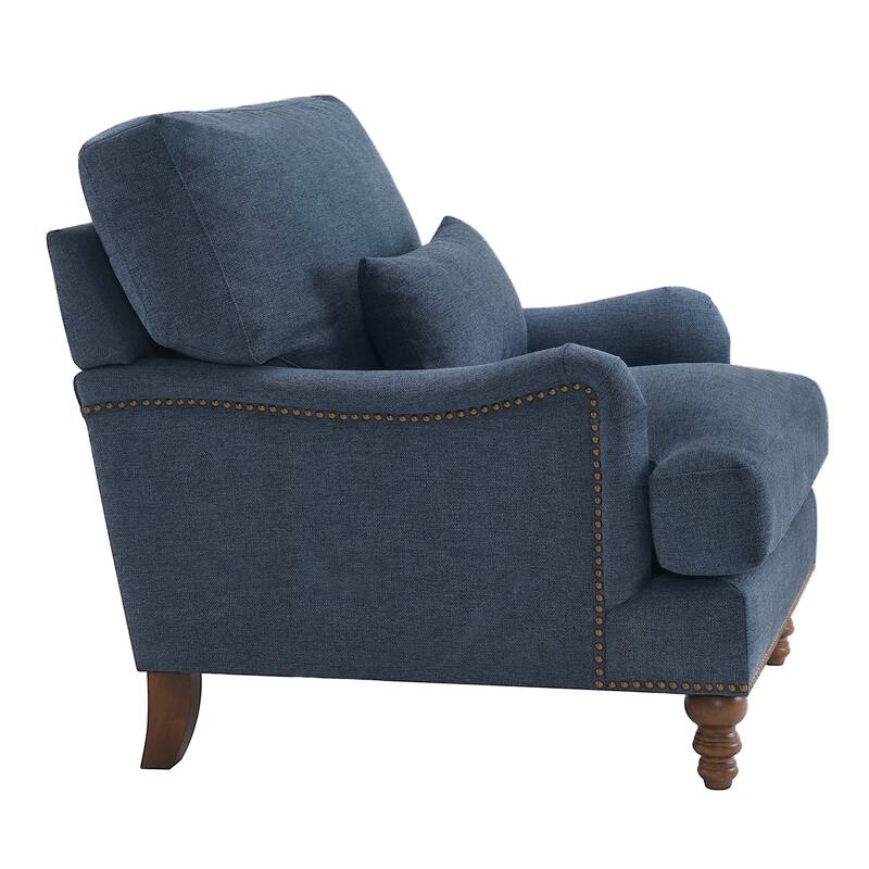 Upholstered Accent Chair with Solid Wood Legs and Pillow for Living Room Seating
