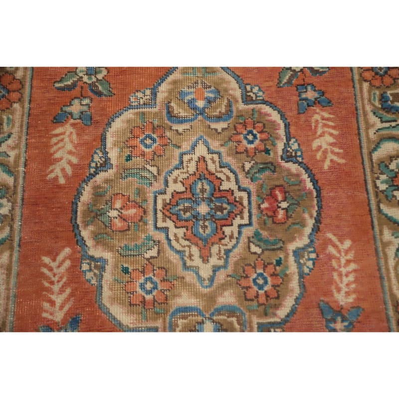 Hand Knotted Oriental 100% Wool Carpet Traditional Floral Oranges & Rust Tabriz Runner Rug - 9' 11'' X 2' 6''
