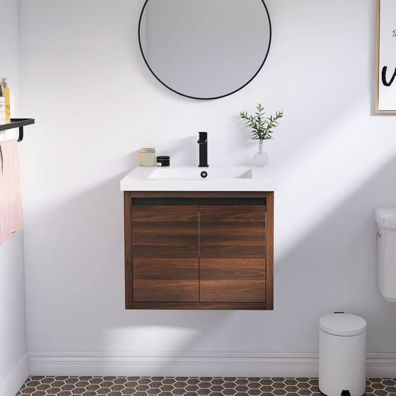 Beingnext 24"/30"/48" Bathroom Vanity with Sink, Floating Bathroom Vanity With Soft Close Door - 23.62"W-Assembly Required - California  Walnut