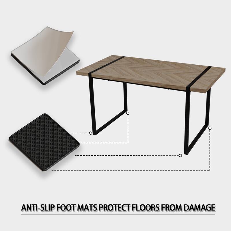 59 " dining table modern industrial rectangular, 1.5" thick engineering wood tabletop and rectangular metal legs