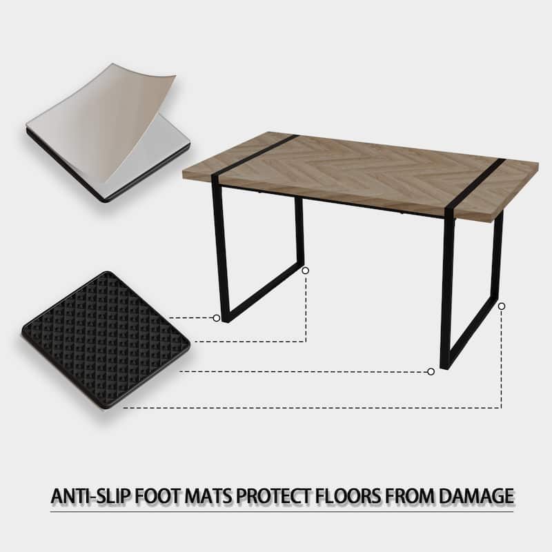 Modern 5-Piece Dining Set with Light Wood Rectangular Metal Base Table & 4 Square Corner Suede Chairs