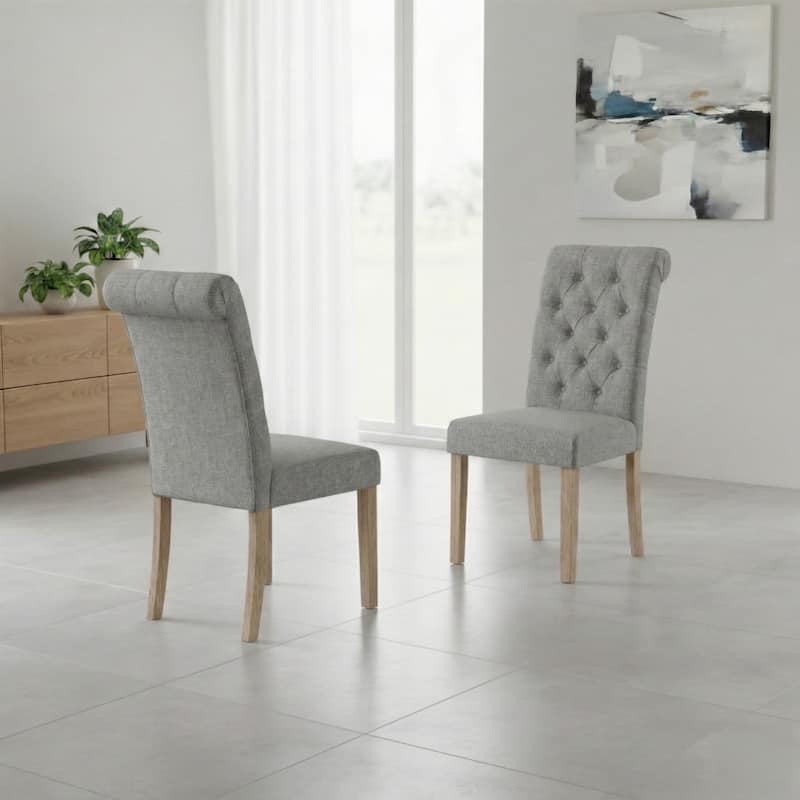 Coldspring Light Grey Roll-top Tufted Dining Chair (Set of 2)