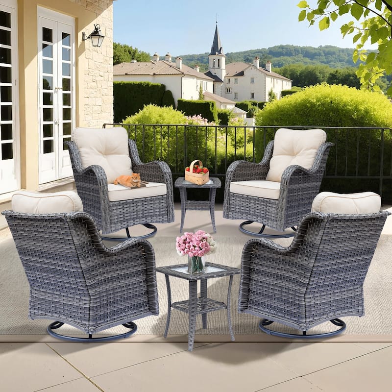 Gray Wicker Rattan Outdoor Patio Furniture Set Swivel Chair with Cushion